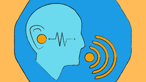 Icono de una cabeza con unas ondas en el cerebro y ondas saliendo de la boca