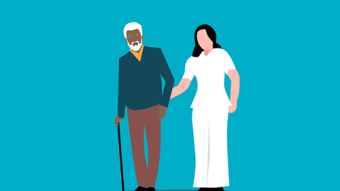Icono de sanitario acompañando a paciente