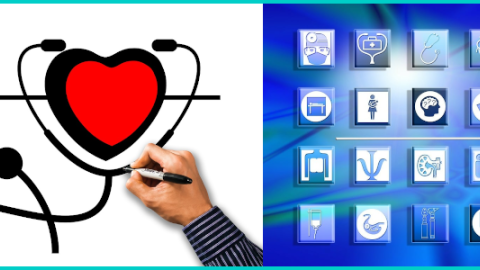 Imagen de dos doctores, un corazón y aplicaciones digitales