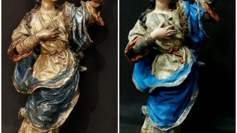 comparativa dos tallas escultóricas de la virgen antes y después de su restauración