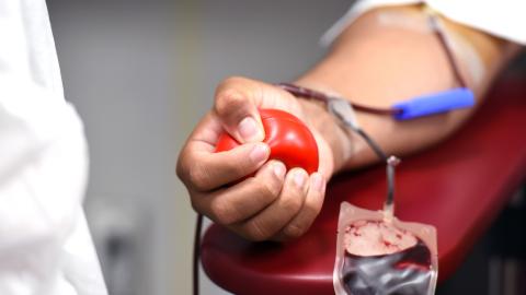 Una persona dona sangre en un hospital