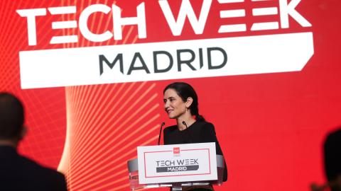 La presidenta Isabel Díaz Ayuso durante la presentación de Madrid Tech Week