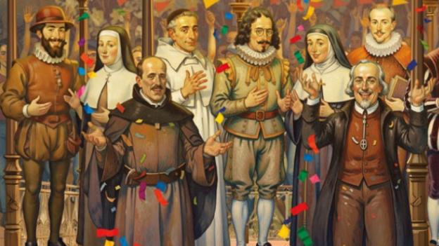 Varios personajes vestidos a la moda del Siglo de Oro