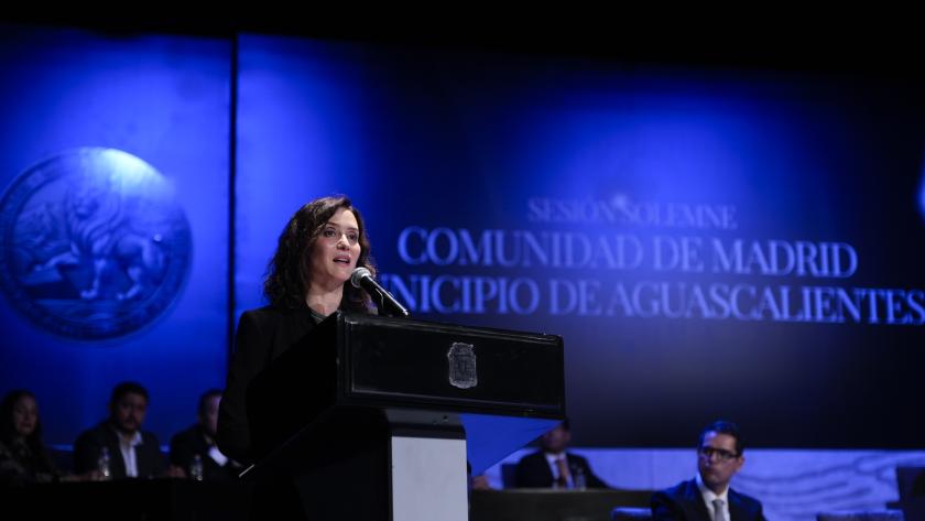 La presidenta Isabel Díaz Ayuso en la entrega de la Medalla de Aguascalientes
