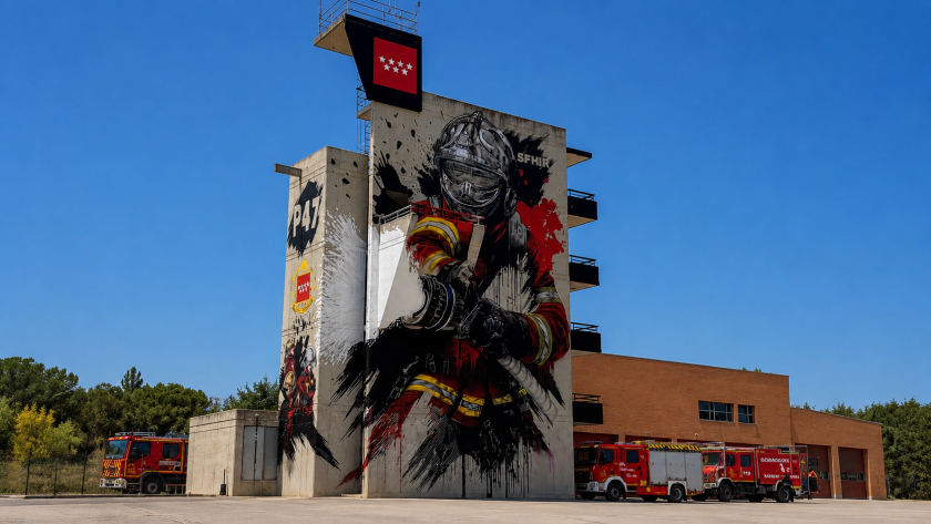 Mural en el parque de bomberos de Pozuelo de Alarcón