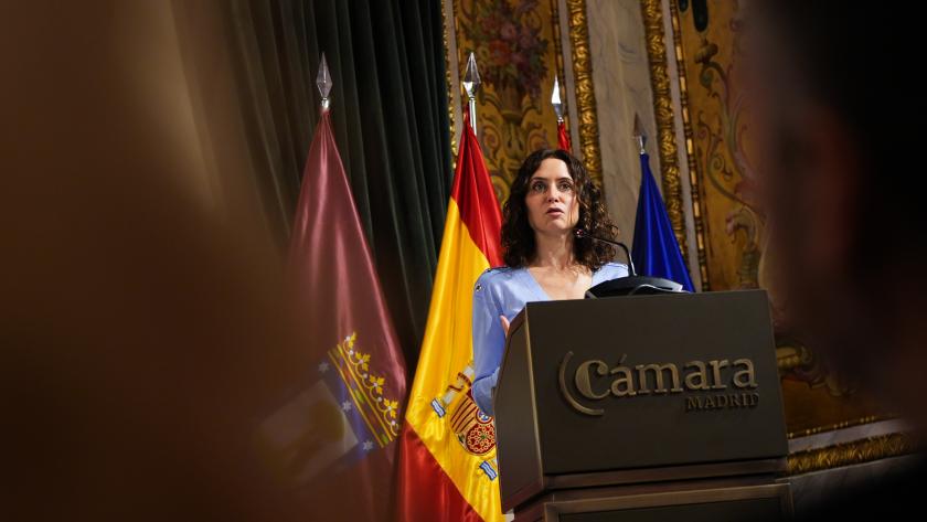 La presidenta Isabel Díaz Ayuso en la toma de posesión del del presidente de la Cámara de Comercio de Madrid, Ángel Asensio