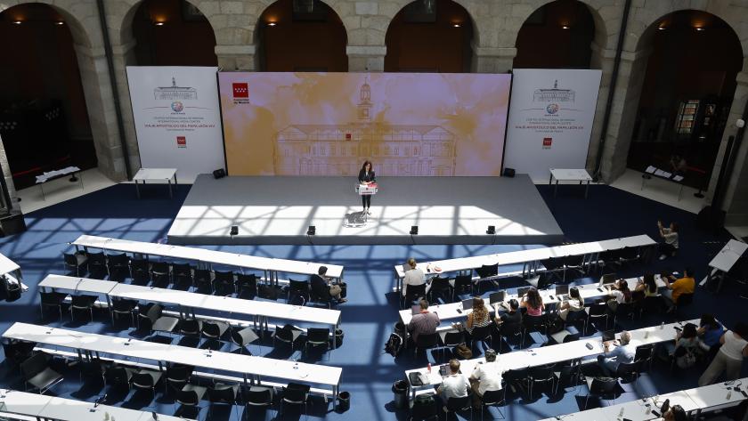 La presidenta en rueda de prensa para presentar el balance de la visita del Papa León XIV