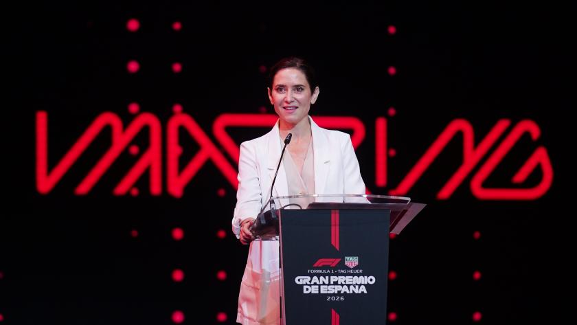 La presidenta Isabel Díaz Ayuso durante la presentación del nuevo circuito que acogerá el Gran Premio de España de Fórmula 1