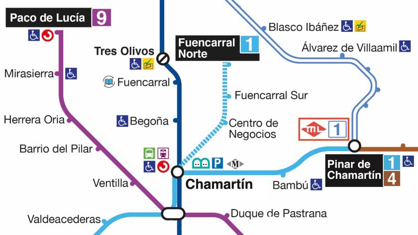 Plano del proyecto de apliación de la Línea 1 de Metro hasta Madrid Nuevo Norte