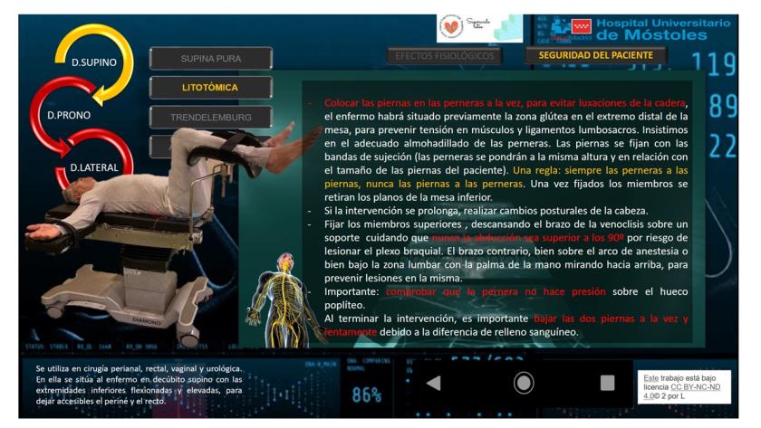 Imagen de la aplicación de formación sobre postura del paciente Premio de Celadores