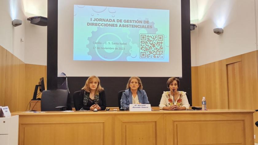 Celebrada la I Jornada de Gestión de Direcciones Asistenciales de Atención Primaria de la Comunidad de Madrid la gerente adjunta de Asistencia Sanitaria de AP junto con las dos directoras asitenciales