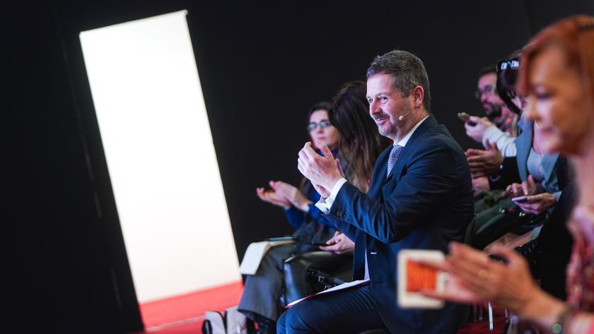 El consejero Mariano de Paco Serrano durante la presentación de FITUR Screen 2024