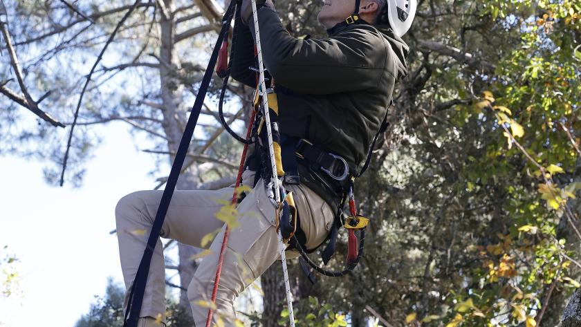 Novillo conoce una de las actuaciones del Grupo de Intervención en Altura del Cuerpo regional de Agentes Forestales El consejero Carlos Novillo con el Grupo de Intervención en Altura del Cuerpo regional de Agentes Forestales