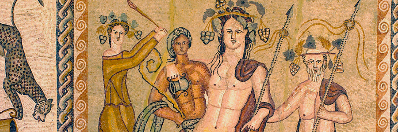 Emblema del mosaico del triclinium de la casa de Baco.