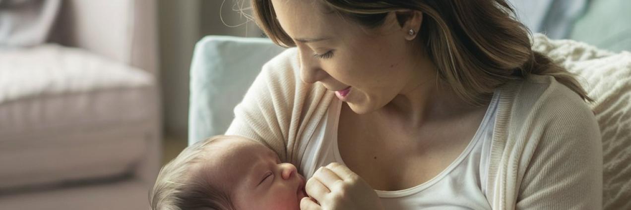 Mujer amamantando a bebé