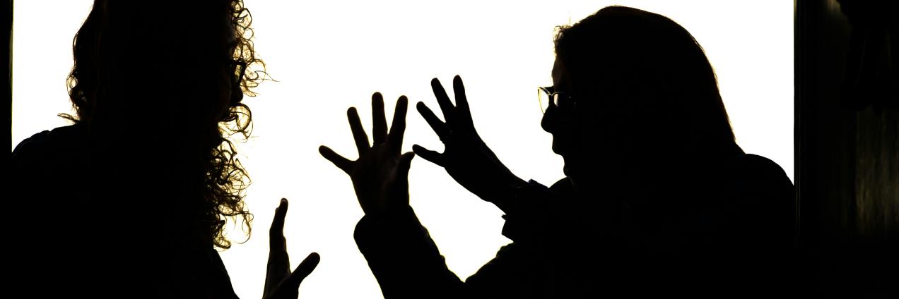 personas discutiendo entre sombras
