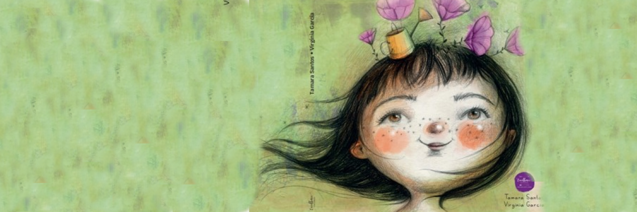Imagen decorativa, Portada del libro Vida mía, Niña con macetas con flores sobre la cabeza