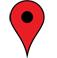 Icono rojo con círculo negro en el centro, indicativo de ubicación