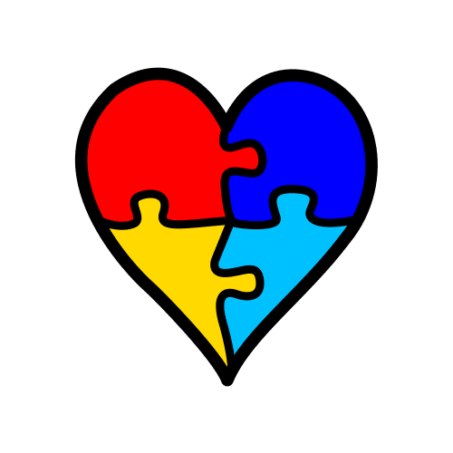 Corazón hecho con cuatro piezas de puzzle, cada una de un color