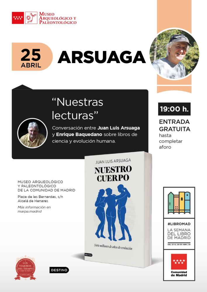 Cartel informativo de la presentación del libro de Juan Luis Arsuaga