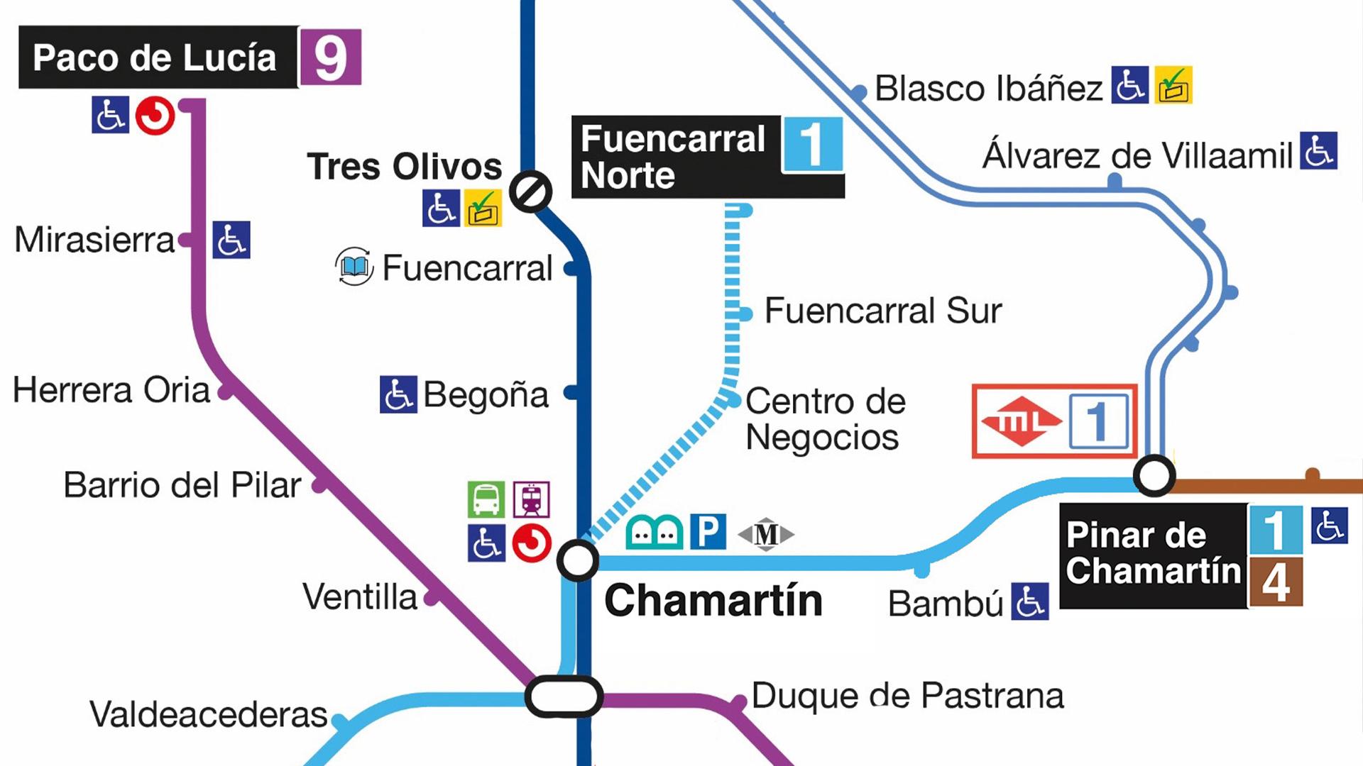 Plano del proyecto de apliación de la Línea 1 de Metro hasta Madrid Nuevo Norte