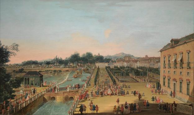 Escena con cortejo real en el Real Sitio de Aranjuez
