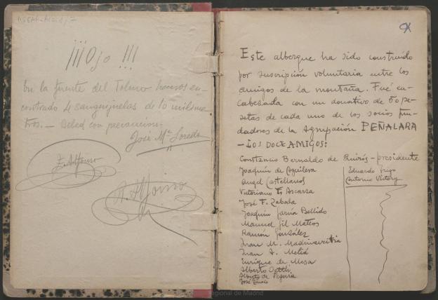 Doble página libro registro del refugio Giner de los Ríios