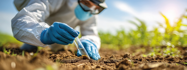 Imagen de persona tomando muestras de suelo contaminado