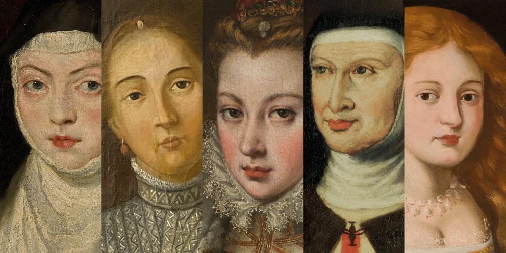 Mujeres de ingenio. Exposición en la Casa Museo Lope de Vega Composición de 5 retratos de mujeres del siglo de oro