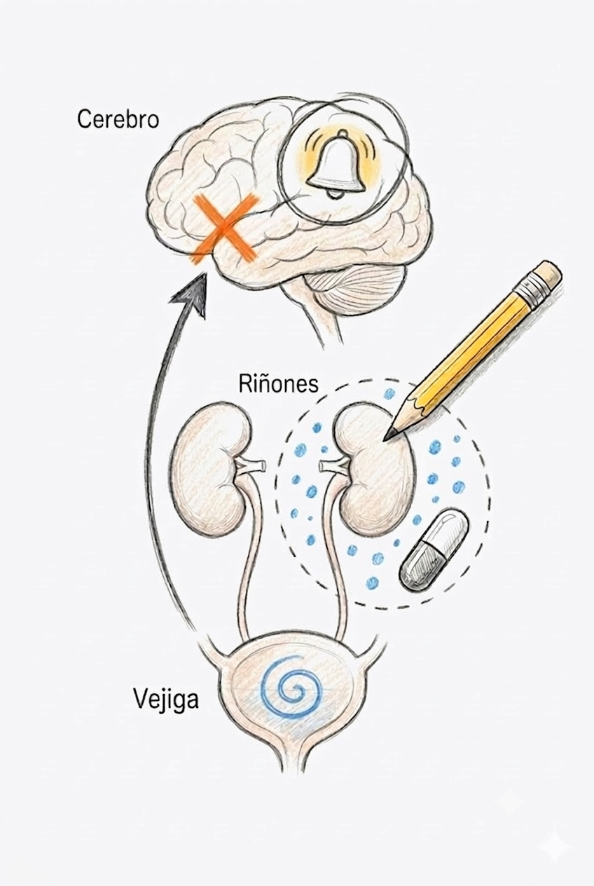 Dibujo de la función renal desde el cerebro hasta la vegija