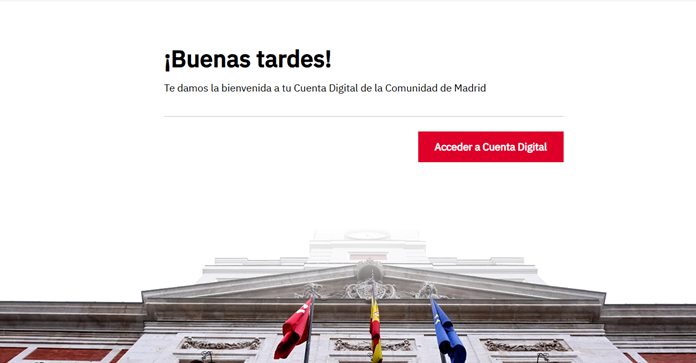 Image de inicio de pantalla de cuenta digital de la Comunidad de madrid