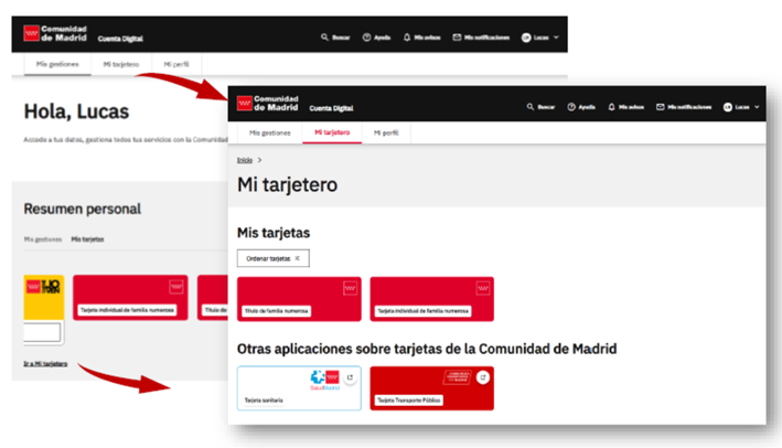 Localización del tarjetero digital dentro de la carpeta digital