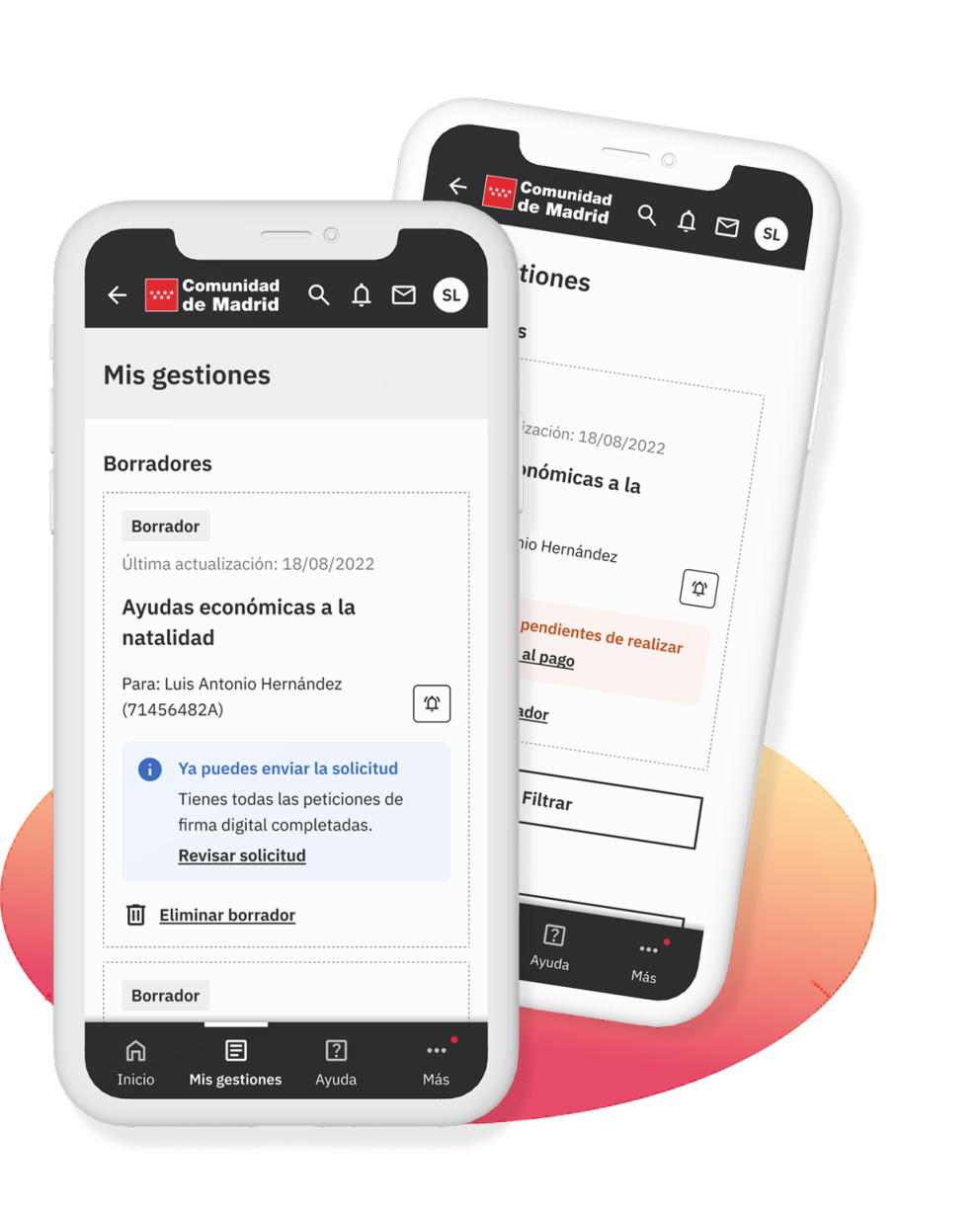 Dos móviles mostrando la app de cuenta digital