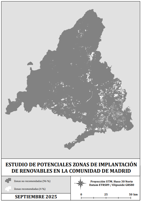 Mapa de potenciales zonas de implantación de renovables en la Comunidad de Madrid