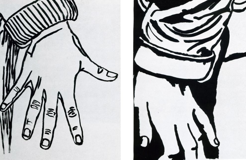 Dibujo en blanco y negro de dos manos