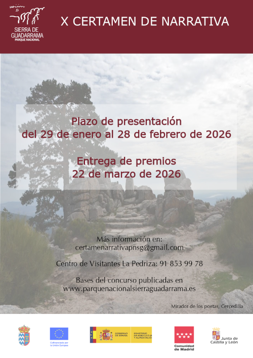 Imagen del cartel del X Certamen de Narrativa del Parque Nacional de la Sierra de Guadarrama 2026