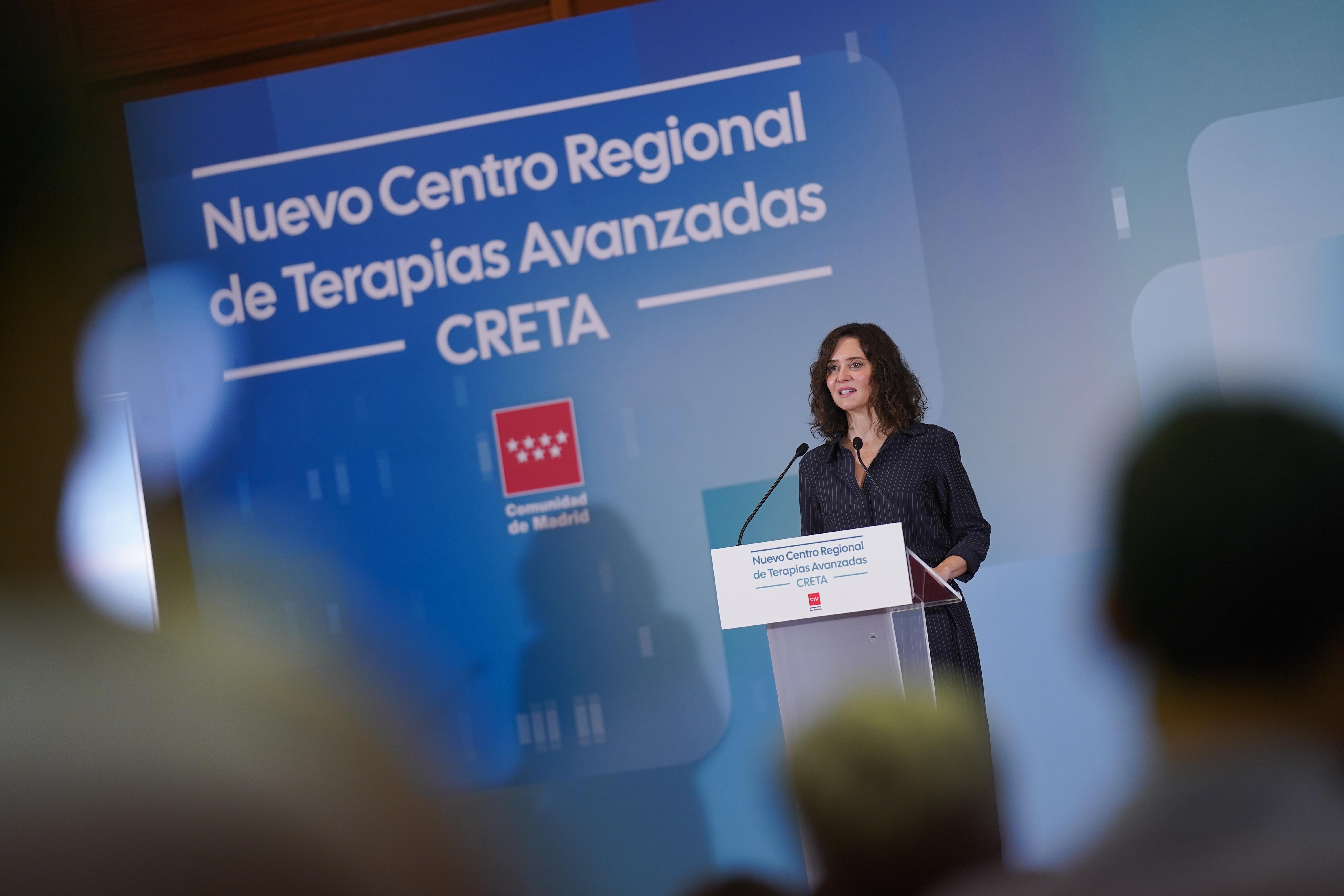 La presidenta Isabel Díaz Ayuso durante la presentación del nuevo Centro Regional de Terapias Avanzadas