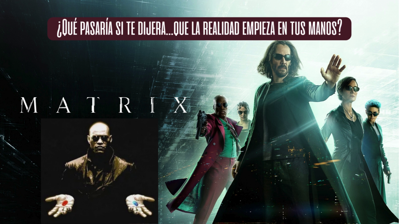 Fotograma de Matrix con un texto arriba alusivo al Día de la higiene de manos