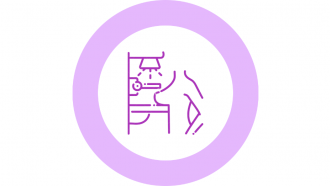 Icono de línea morada de una mamografía dentro de un círculo morado