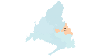 imagen de un mapa de la Comunidad con el área de la Dirección Asistencial Este sombreada