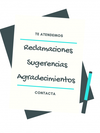 Hoja en blanco que tiene escrito Reclamaciones, sugerencias, agradecimientos. Te atendemos. Contacta. Con un bolígrafo  al lado