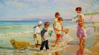 Ilustración de familia en la playa