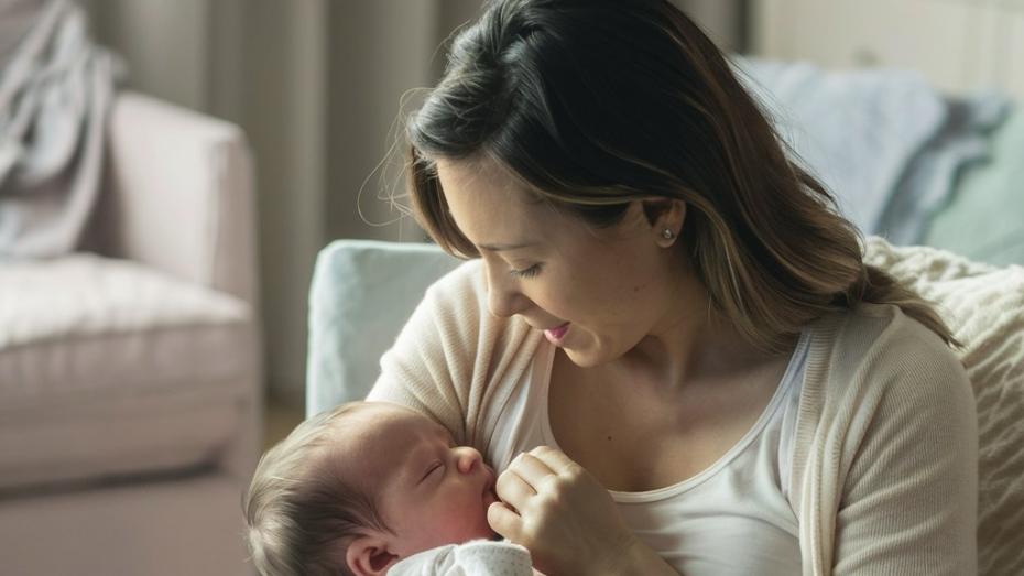Madre lactante con su bebe abrazandole