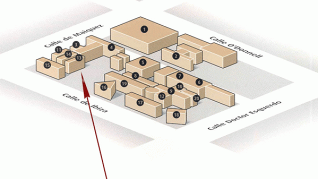 croquis de localización del Servicio de Farmacia en los edificios del Hospital
