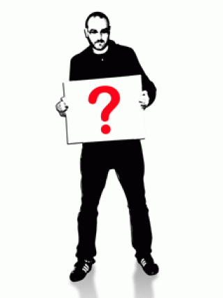 dibujo de un hombre sosteniendo un cartel con un signo de interrogación