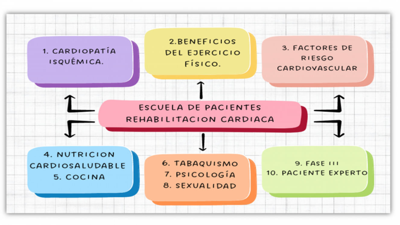 Diagrama que muestra qué aspectos se tratan en la Escuela de Pacientes