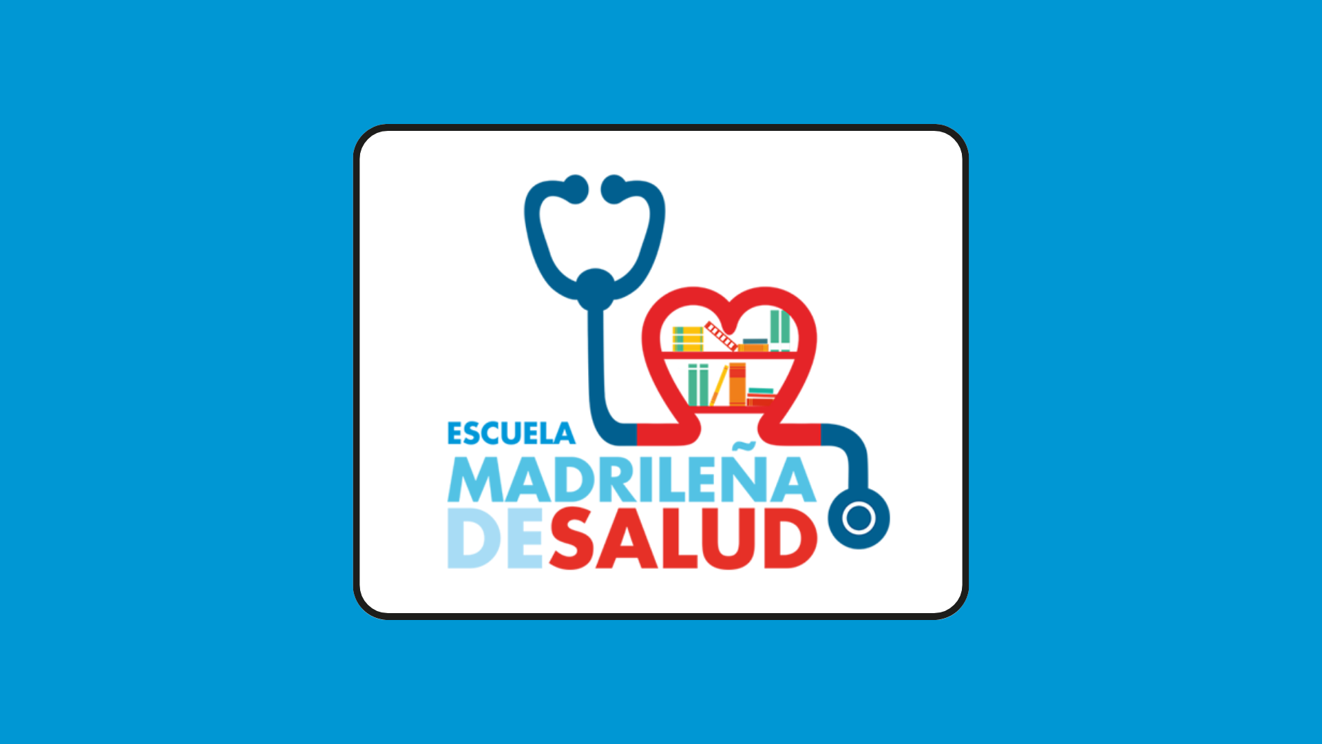 Icono fon dondo azul y logo de Escuela Madrileña de Salud