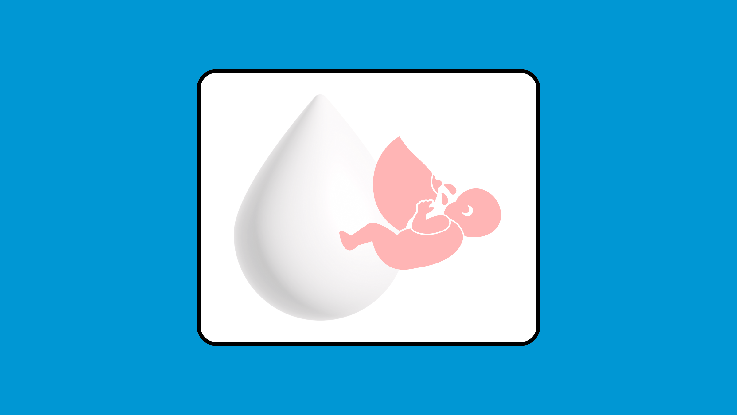 Icono de gota de leche y bebé amamantado sobre fondo azul