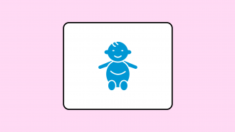Icono azul de bebé feliz sobre fondo rosa