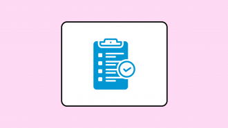 Icono azul de documento sobre fondo rosa